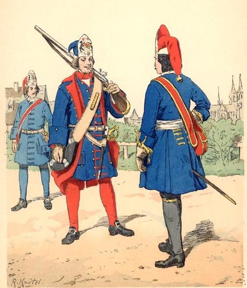 Die blaue Uniform der protestantischen Preußen hat zum Begriff "Blauköpp" geführt, Bild: Knötel (1883)