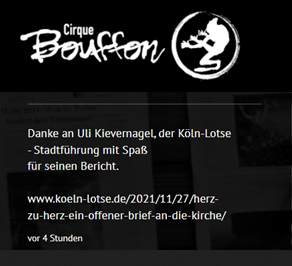Auszug aus der Website des Cirque Bouffon (1. Dezember 2021)