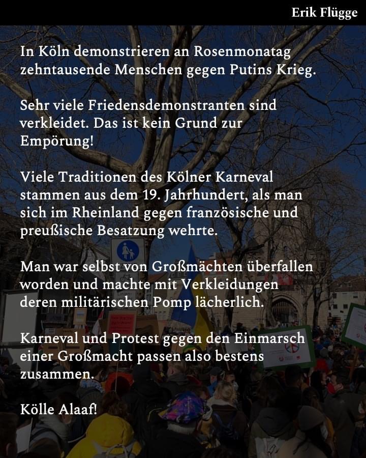Politikberater und Autor Erik Flügge erklärt, warum Kostüme auf der Kölner Rosenmontags-Friedensdemo kein Grund zur Empörung sind, Quelle: Erik Flügge, www.erikfluegge.de