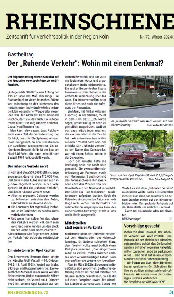 Mit einem Klick auf den Artikel öffnet sich die Ausgabe Nr. 72 der RHEINSCHIENE. Mein Artikel ist auf Seite 31 zu finden.